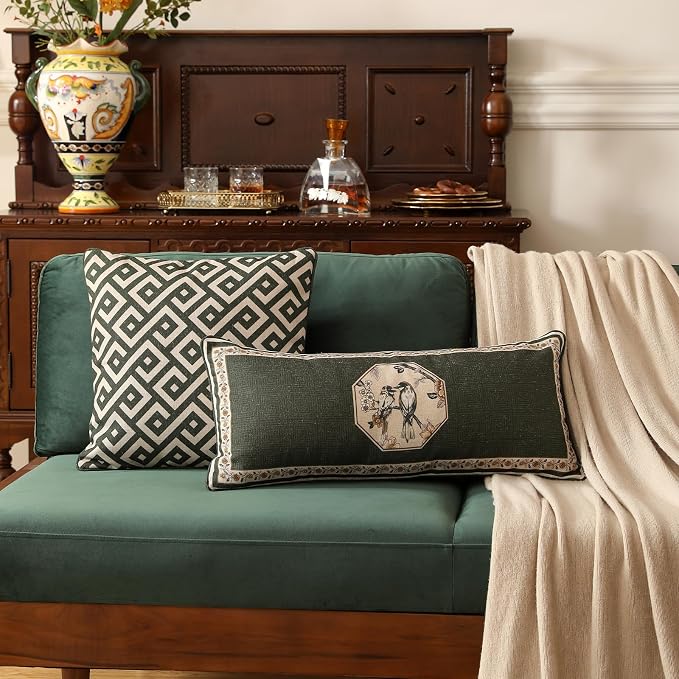 ISAENNE Vintage Elegant Linen Square Throw Pillow Cover,18"x18"-Murad B | Designer French Pillow Cover,Concealed Zipper Design,Sofa,Bedroom,Living Room,Lounge Chairs,All Season Home Decor