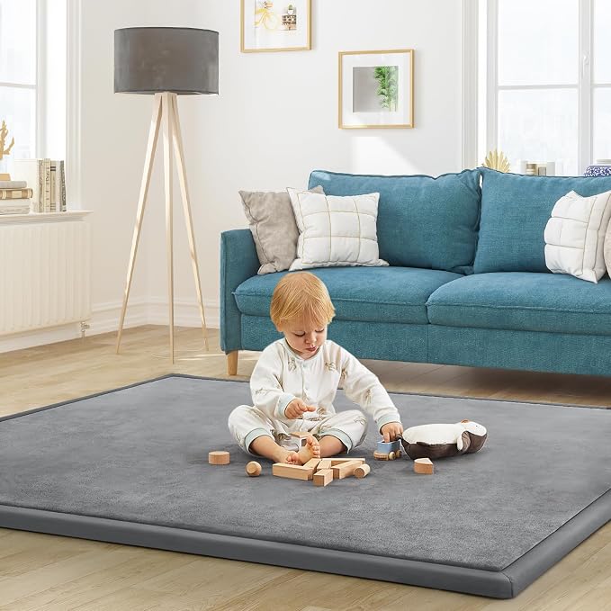Baby Play Mat for Floor Nursery Rug Muscle Mat Area Rug Playroom Rug 59"x59" Playpen Mat Elastic Foam 1.3" Thick Crawling Mat for Babies,Toddlers, Infants, Kids,Grey