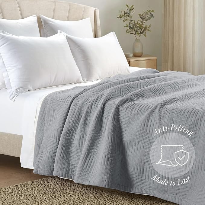 Threadmill Luxury Cotton Blankets for Twin Size Bed | All-Season 100% Cotton Twin Blanket for Bed | Aster Jacquard Lightweight, Soft & Cozy Coverlet, 350GSM, 68 x 90 inches | Scottish Grey