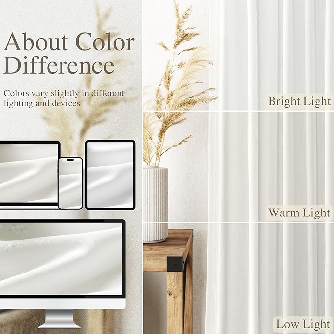 Nanspring Linen Curtains 84 Inch Length 2 Panels Set,Ivory - Back Tab Pocket Flax Linen Cotton Textured Curtains for Living Room Dining Room Cream White Natural Light Filtering Window Drapes 52X84