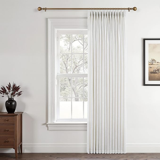 80 Inch Extra Wide Pinch Pleated Linen Curtains 84 Inch Length for Living Room Bedroom Natural Cream Beige Privacy Drapes Light Filtering for Patio Sliding Door 84 Inches Long with Hooks Clips Rings