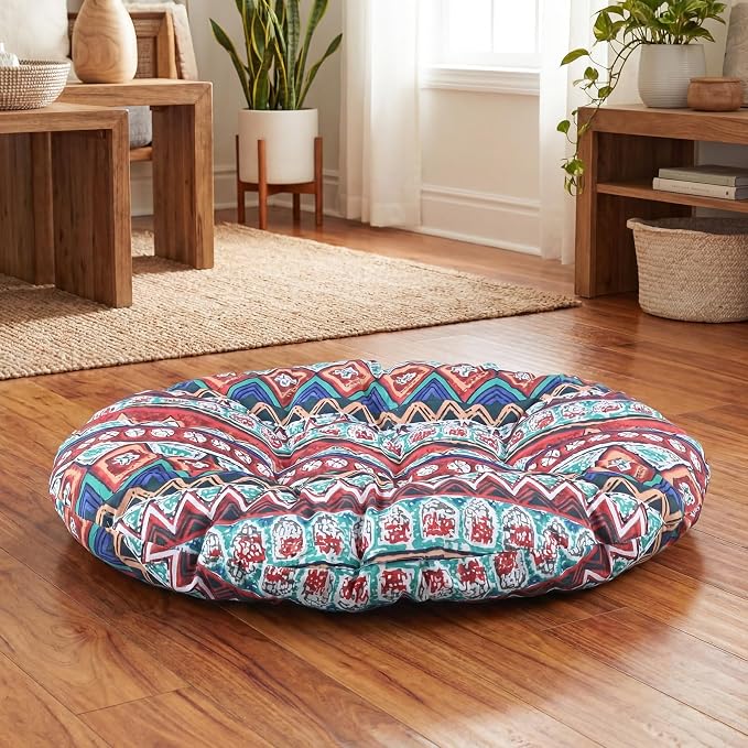Funnymoom 35" Large Bohemian Floor Cushion Round Meditation Floor Pillow Cushion for Adults Oversized Playroom Pillows Reading Nook Big Pillow for Sitting Yoga Living Room Sofa Balcony