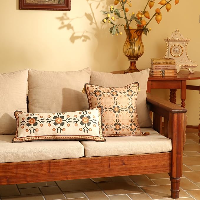 bilin gaier Brown Throw Pillow Covers Set of 2,Floral Farmhouse Linen Accent Pillows Cover for Couch Throw Pillows Case,Decorative Lumbar Pillows for Couch Sofa Bed Chair Cushion Covers 12"x20"