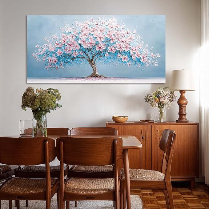 Ggaafet Pink Blue Tree Wall Art for Living Room Canvas Oil Painting Prints Beautiful Tree of Life Art Deco Modern Artwork Office Bedroom Family Dining Room Decor Extra Large