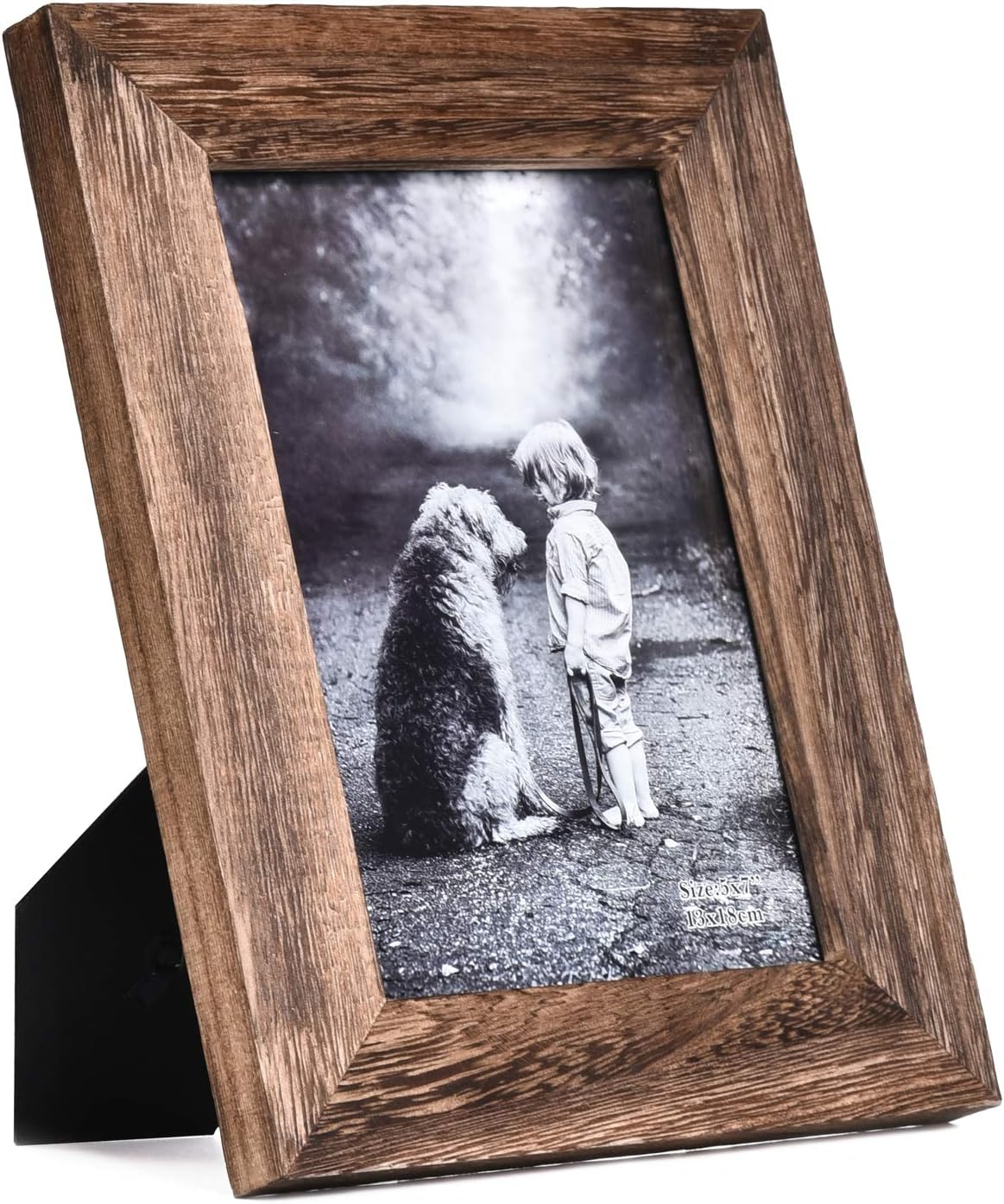 Yaetm 5x7 Picture Frame Distressed Wood, Rustic Solid Wood Photo Frame 5 x 7, Display for Tabletop and Wall, High Definition Glass, Carbonized Black (2 pack)