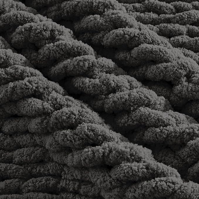Carriediosa Chunky Knit Throw Blanket 60" X 80" Twin, 100% Hand Made Large Chenille Loop Yarn Soft Fluffy Throws for Couch Sofa Bed, Big Crochet Cozy Heavy Thick Cable Woven Blankets, Dark Grey