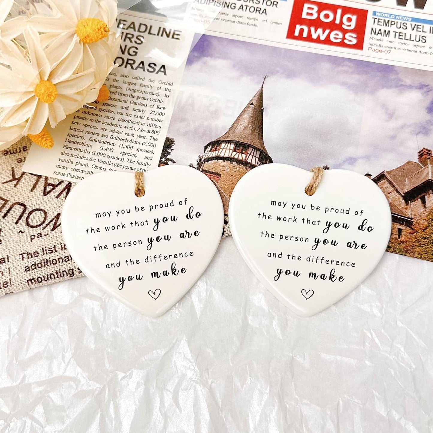 Thank You Ceramic Heart Ornament - May You Be Proud of The Work You Do, Leaving Gift, New Job, Coworker, Retirement Goodbye Farewell Appreciation for Teachers, Nurses