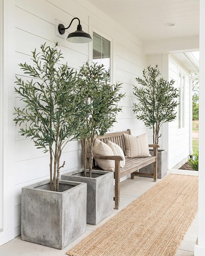 KOL 6ft Artificial Olive Tree Indoor, Tall Faux Olive Trees, Lifelike Fake Olive Tree Floor Plant for Home Office Living Room Decor with Matte Beige Pot