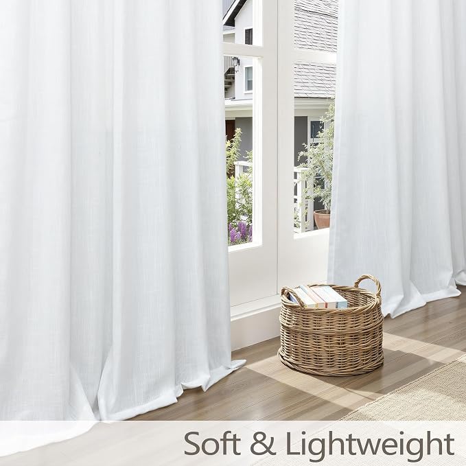 DANCURTON White Semi Sheer Linen Pleated Curtains 58 Inch Length for Living Room 2 Panels Set Modern Farmhouse Window Curtain Back Tab Pinch Pleat Light Filtering Privacy Drapes for Bedroom 40x58 Long