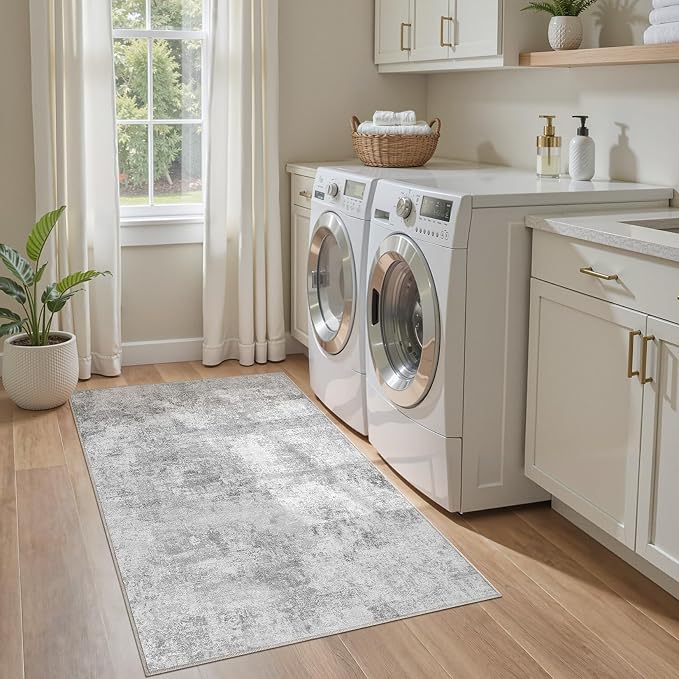 Tortania Area Rug Living Room Rugs - 3x5 Washable Soft Neutral Boho Moroccan Farmhouse Mat Indoor Floor Carpet for Bedroom Under Dining Table Home Office Decor - Ivory Grey