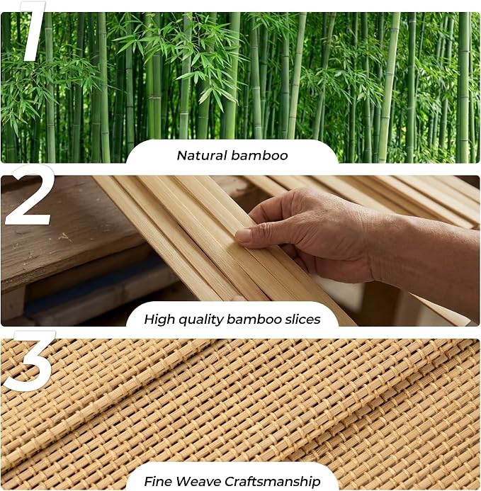 UNISHADES No Drill Cordless Bamboo Roman Shades, 35.5×64 in, Carbonized | Natural material, Light Filtering, Easy Install