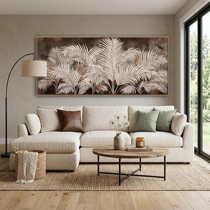 Boho Wall Art in Modern Brown, Minimalist Canvas Artwork for Living Room,Framed Large Wall Art for Bedroom Wall Decor - Textured Decorative Neutral Wall Pictures 31×70IN
