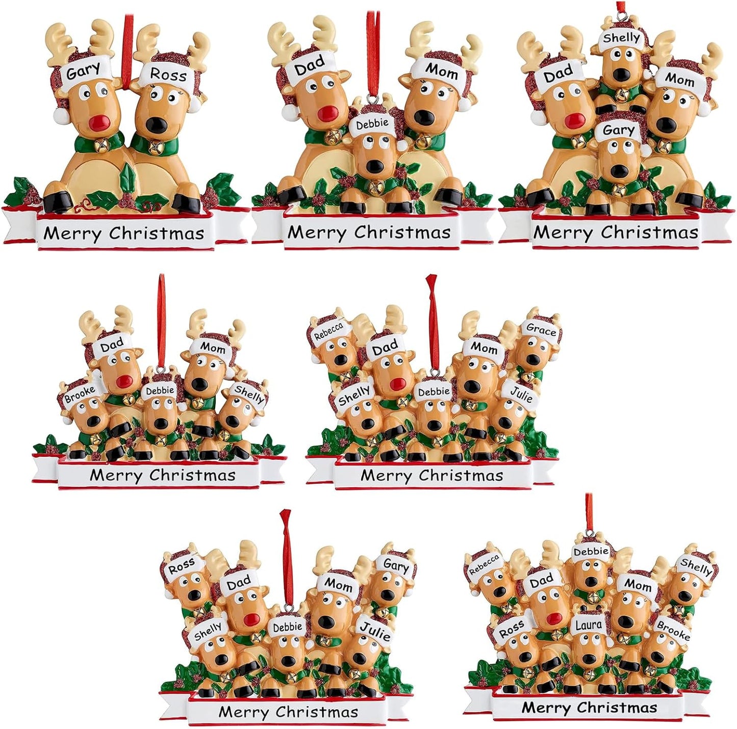 Personalized Christmas Ornaments 2025,Family of 2,3,4,5,6,7,8 Custom Reindeer Christmas Ornament,Customized Name Ornament,Xmas Ornaments,Customized Xmas Tree Decorations Gifts