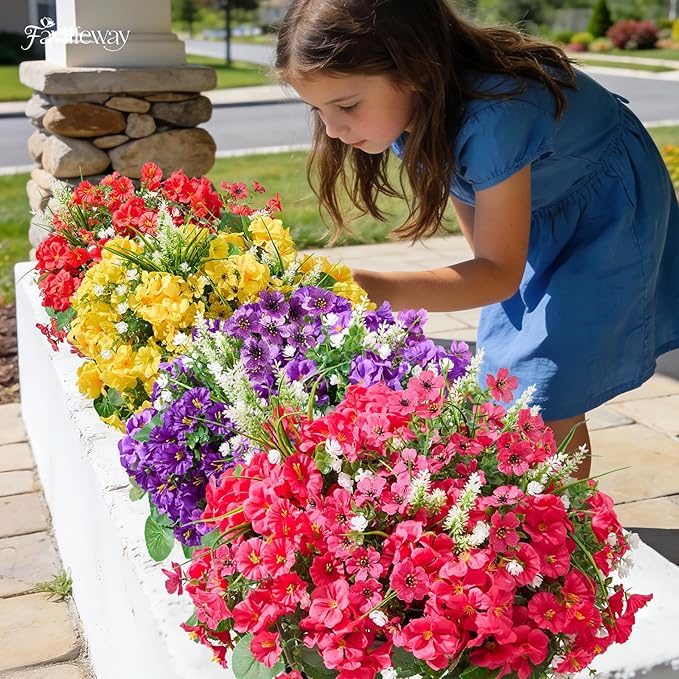 16 Bundles Artificial Flowers for Outdoors, UV Resistant Silk Faux Flowers for Outside Planters,Garden,Porch,Yard,Home Decor(Mixed Color)