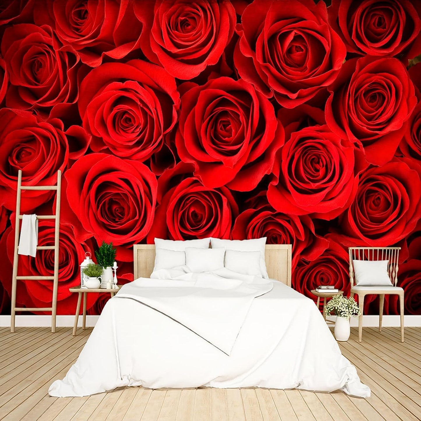 Red Rose Floral Wallpaper Peel and Stick Wall Mural for Bedroom Living Room - 85"x118"