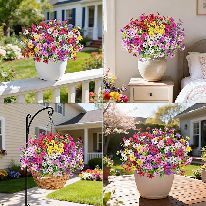 Ouddy Decor 24 Bundles Artificial Flowers for Outdoors Fake Silk Flowers Faux Plastic Plant UV Resistant for Spring Summer Porch Garden Yard Planter Wedding Indoor Outdoor Home Decoration, Multicolor