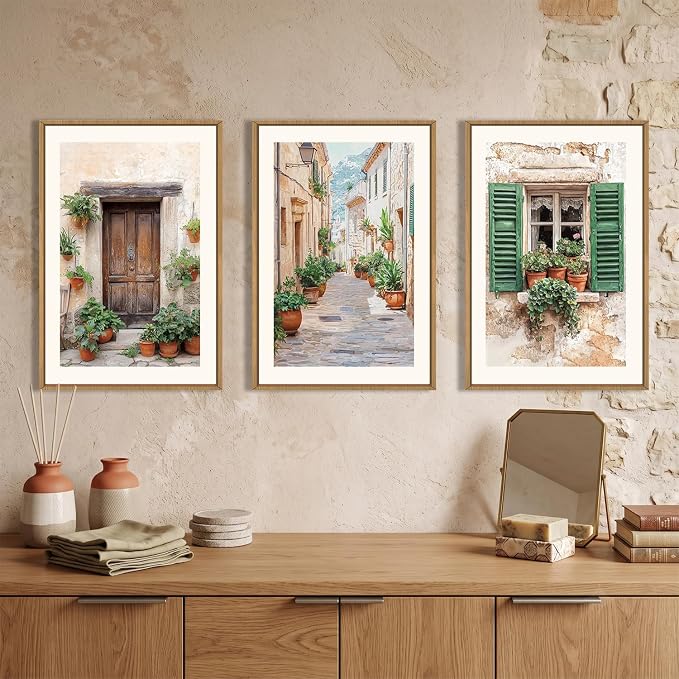 BICERE Large Vintage Italy City Framed Canvas Wall Art,Nature Italian Landscape Wall Decor,Modern Europe Street Art Prints,Minimalist Countryside Artwork for Living Room,Dining Room,Farmhouse -16"x24"x3