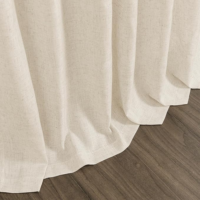 Nanspring Birch Beige Curtains 90 Inches Long for Living Room Linen Light Filtering Semi Sheer Curtain Back Tab Rod Pocket Modern Farmhouse Decor Elegant Coastal Drapes for Bedroom 52x90, 2 Panels