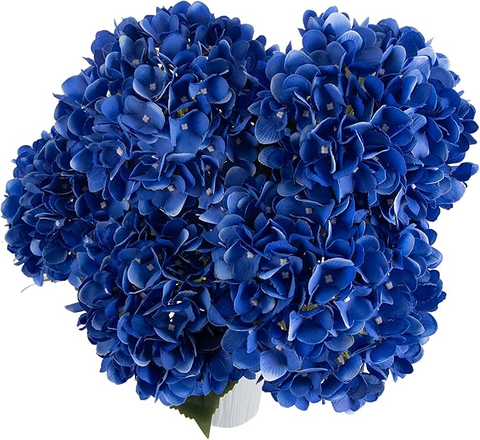 PARTY JOY 5PCS 15.4In Artificial Hydrangea Silk Flowers Bouquet Faux Hydrangea Stems for Wedding Centerpieces Home Decor (Blue)