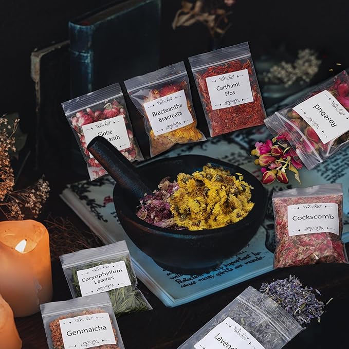 70pack Witchcraft Supplies Herbs Kit, Dried Flowers for Witch Beginner, Bulk Herb Gift Set for Wicca, Pagan, Wiccan Rituals, Magic Spell, Altar Supplies Healing Natural Herbal for Candle Soap Making