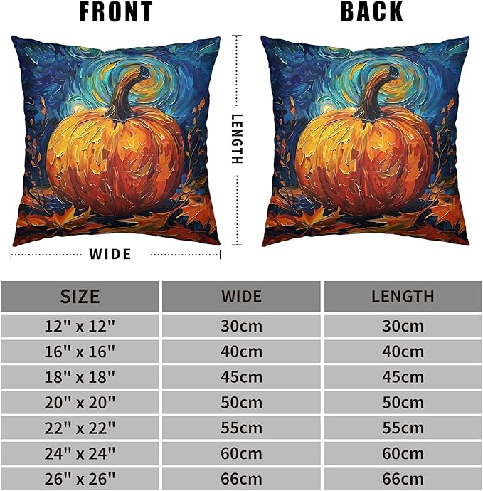 Fall Van Gogh Pillow Covers 16x16 Set of 2 Autumn Pumpkin Under Starry Night Throw Pillow Covers Oil Painting Pillowcase Cushion Case for Home Decor Patio Outdoor Sofa