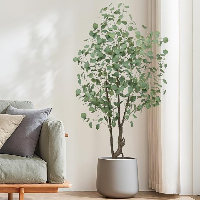 Artificial Eucalyptus Tree 5ft, Faux Floor Plant Large Fake Silk Trees with Pot for Home Office Living Room Bedroom Indoor Outdoor Decor(5feet Tall)