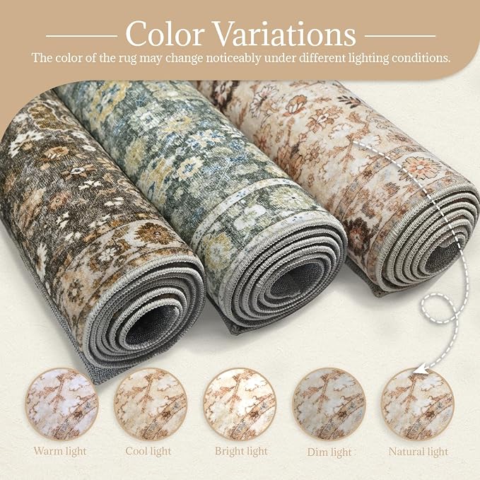 Washable Rugs for Living Room: 6x9 Area Rugs for Bedroom Ultra Soft Non-Slip Stain Resistant Vintage Boho Large Carpet for High-Traffic Dining Room - Farmhouse Decor