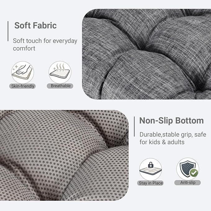 Large Square Floor Cushions Set of 2, 22 x 22 Inch with Non-Slip Bottom, Memory Foam Floor Pillow for Sitting, Meditation & Yoga, Soft Supportive Floor Seating Cushion for Adults & Kids (2, Dark Grey)