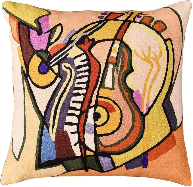 Abstract Pillows by Alfred Gockel | Modern Pillow for Couch Musical Throw Pillows | Mid Century Modern Throw Pillows | Modern Chair Cushion | Hand Embroidered Wool | Size -18x18