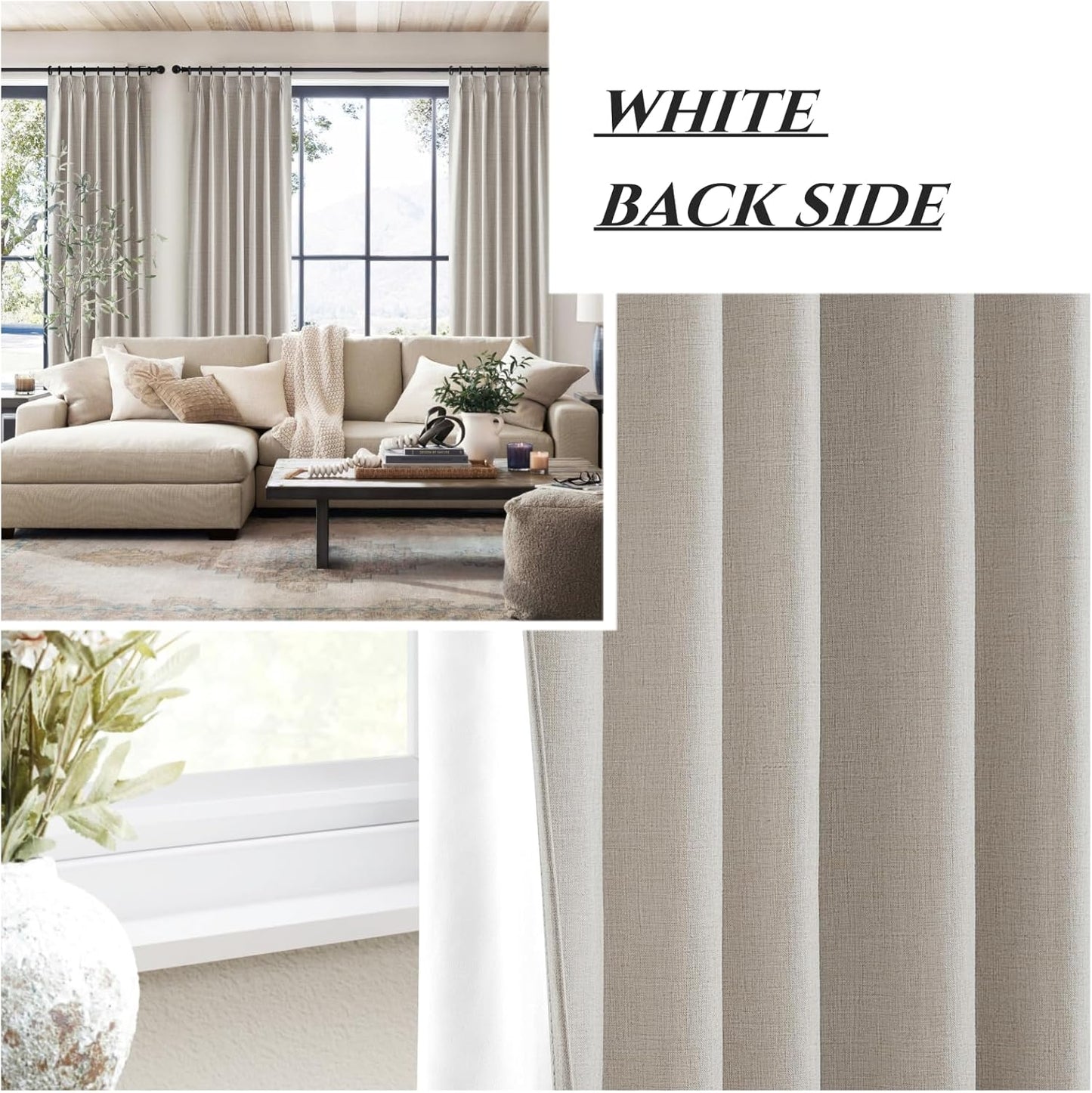 Short Black Out Curtains 56 Inch Long for Bedroom 54 Inch Length Window Treatments, Blackout Linen Boho Pinch Pleated Kitchen Thermal Drapes for Summer Heat Living/Bathroom (40"x56"2 Panels)