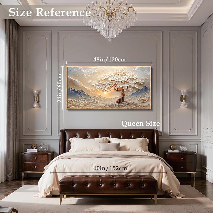 imjiayu Tree of Life Wall Art, Large Framed Wall Art, Modern Art Wall Decor, Abstract Landscape Painting Prints, White Floral Tree Minimalist Pictures for Living Room Bedroom Office Hallway 24"x48"