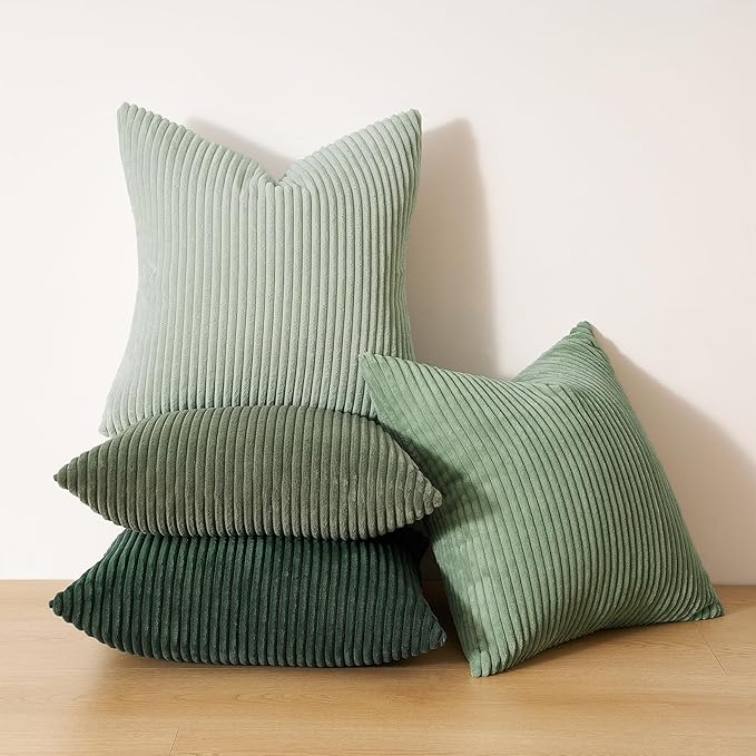 Topfinel Corduroy Throw Pillow Covers Pack of 2 LightGreen 22"x22" No Insert with Hidden Zipper Decorative Cushion Covers for Fall, Halloween, Thanksgiving,Light Green