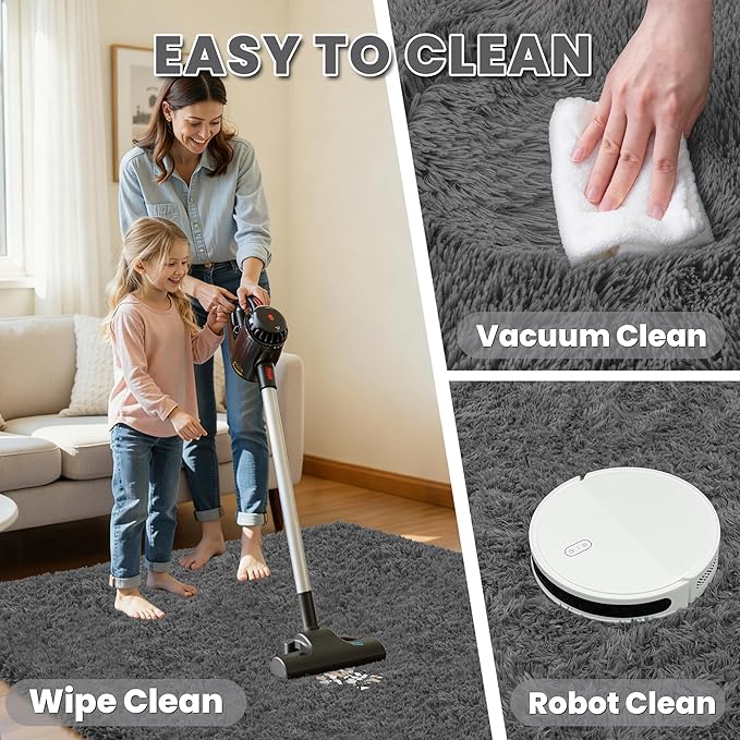 4x6 Area Rug for Living Room, Ultra Soft Fluffy Shag Rugs for Bedroom, Non-Slip Large Fuzzy Plush Rug Indoor Floor Carpet for Nursery Kids Office Dorm Modern Decor, Dark Gray