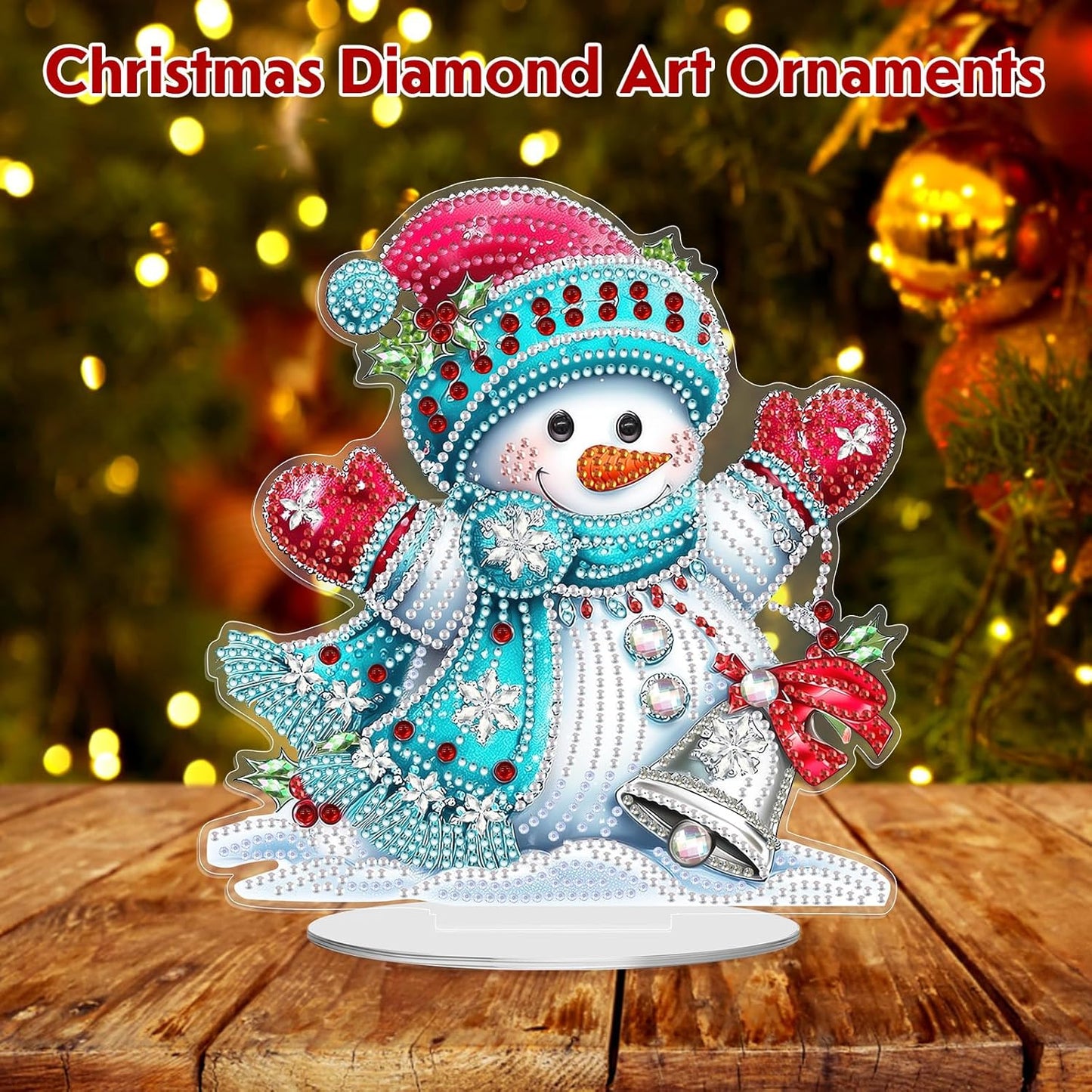 MEIYUDA Christmas Diamond Art Tabletop Kits, Christmas Snowman Diamond Art Painting Desktop Ornaments for Adult, DIY Special Shaped Crystal Desk Placement Ornament for Home Office Decor Crafts Gift