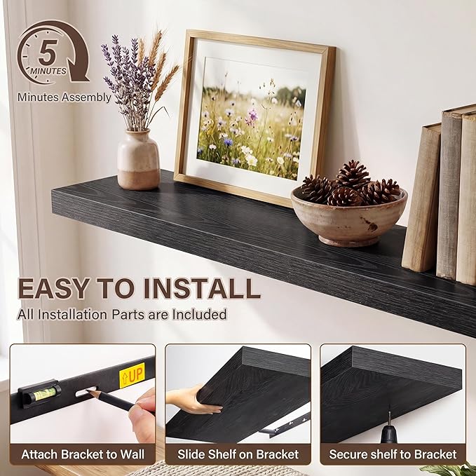Acovy 10" Extra Deep Floating Shelves for Wall, 30" Long Wood Wall Shelves Set of 2 for Bathroom Bedroom Kitchen Living Room Laundry Room, Modern Floating Shelf for Home Decor
