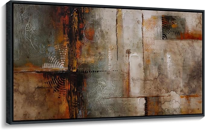 YDYSUNE Extra Large Framed Abstract Wall Art | Brown Subtle Textured Canvas Picture & Painting | Ready to Hang Artwork Decor for Living Room, Bedroom Decoration Easy to Hang 31×70 INCH