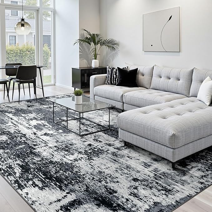 RELEANY Washable Area Rugs 5'x7' Non-Slip Modern Abstract Soft for Living Room Entryway Bedroom Nursery, Print Pattern, Black Navy Blue Gray