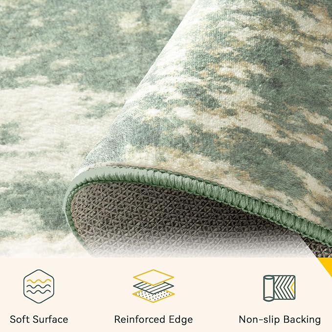 RELEANY Washable Area Rugs 7'x9' Non-Slip Modern Abstract Soft for Living Room Entryway Bedroom Nursery, Print Pattern, Light Green/Yellow
