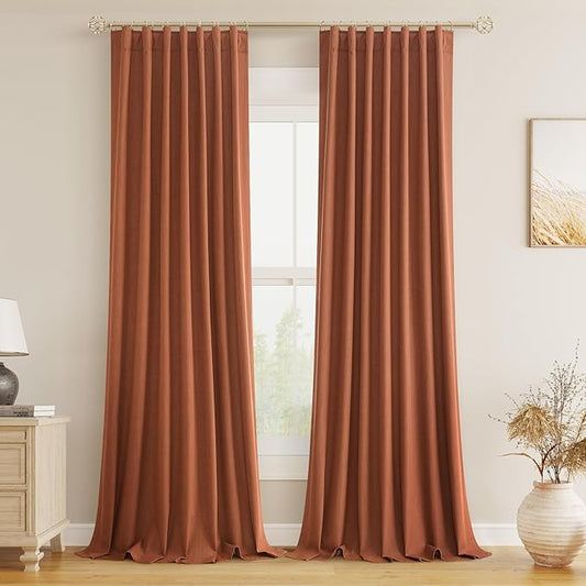 Guken Terracotta 100% Blackout Curtains 120 Inch Length 2 Panels Set Fall Curtains for Living Room Bedroom Back Tab Thermal Insulated 100% Black Out Linen Drapes，52x120