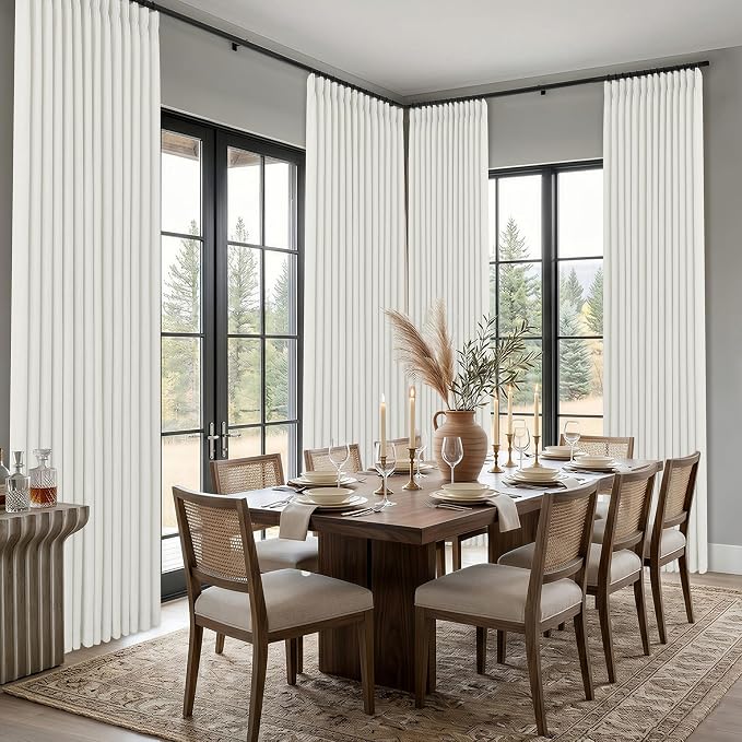Pinch Pleated Linen Curtains 96 Inch, 2 Panels Premium 400GSM Memory Trained Semi Sheer Light Filtering Window Drapes for Living Room Bedroom Dining, Back Tab & Adjustable Hooks Rings , Natural White