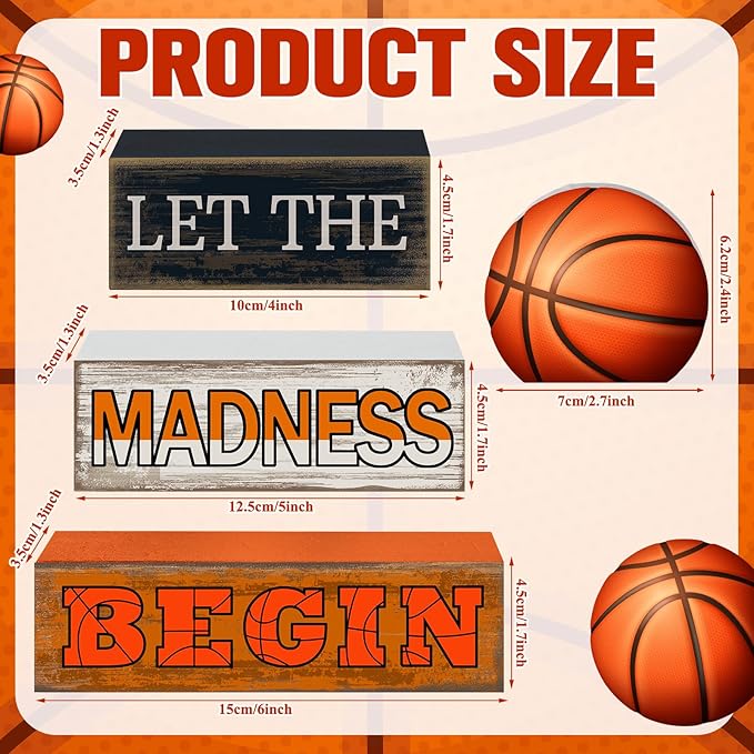 Yuntau 4 Pcs Wooden Tabletop Decor Tiered Tray Decor Rustic Wood Block Sign Gift Centerpiece Farmhouse Table(Basketball)