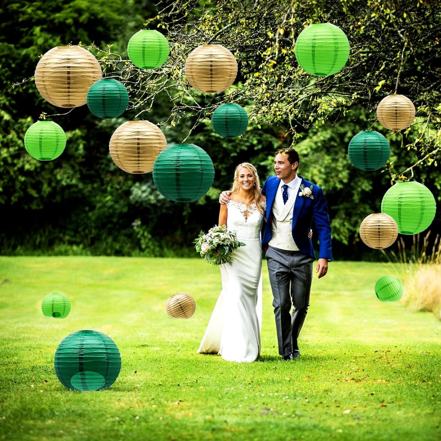 ADLKGG Green Paper Lanterns Party Decorations, Round Hanging Lantern for St. Patrick's Day, Graduation, Wedding, Tropical Jungle Theme Birthday Party Football Theme Baby Shower Decorations