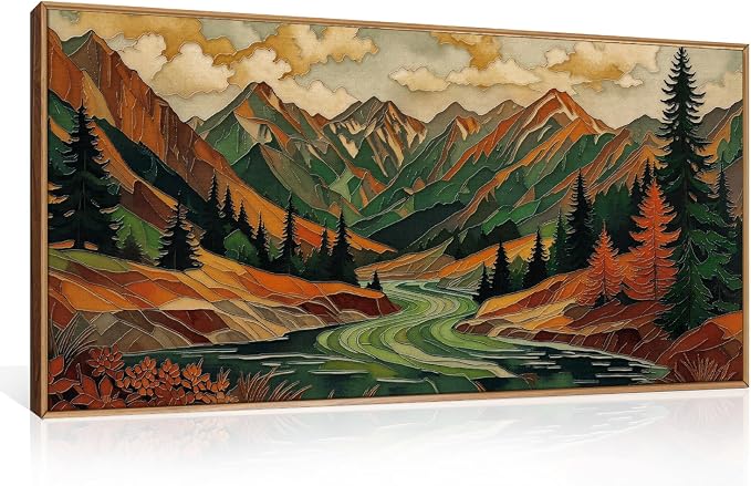 HPINUB Abstract Boho Mountain Framed Canvas Wall Art Set,Vibrant Forest Pine Tree Wall Decor,Textured Landscape Artwork Rustic Linear Scenery Art Print for Living Room,Bedroom,Office-20 x40