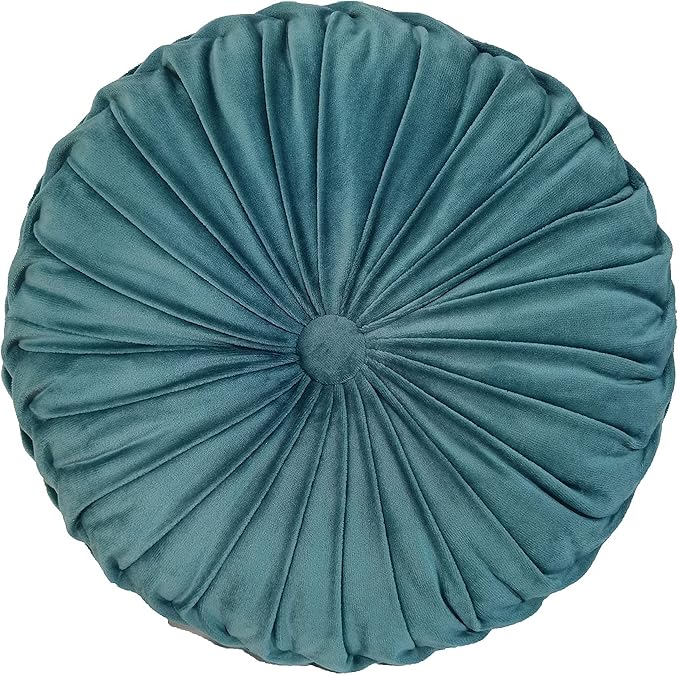 Teieas Round Throw Pillow Velvet Home Decoration Pleated Round Pillow Cushion for Couch Chair Bed Car Lake Blue