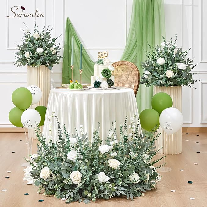 Serwalin 400pcs Artificial Mixed Eucalyptus Stems Leaves Bulk, 4Kinds Fake Greenery Silver Dollar Eucalyptus Leaves Picks,Faux Greenry Stems Sprays for DIY Bouquets Floral Arrangement Home Decor