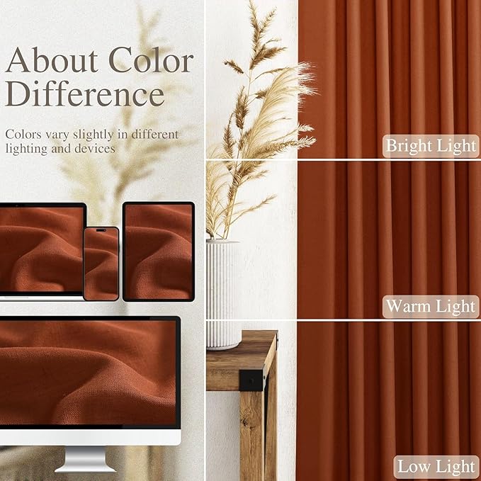 Nanspring Rustic Farmhouse Linen Curtains 96 Inches Long 2 Panel Set Back Tab Terracotta Boho Curtain for Living Room Semi Sheer Light Filtering Luxury Home Decor for Bedroom Dining Room 60x96