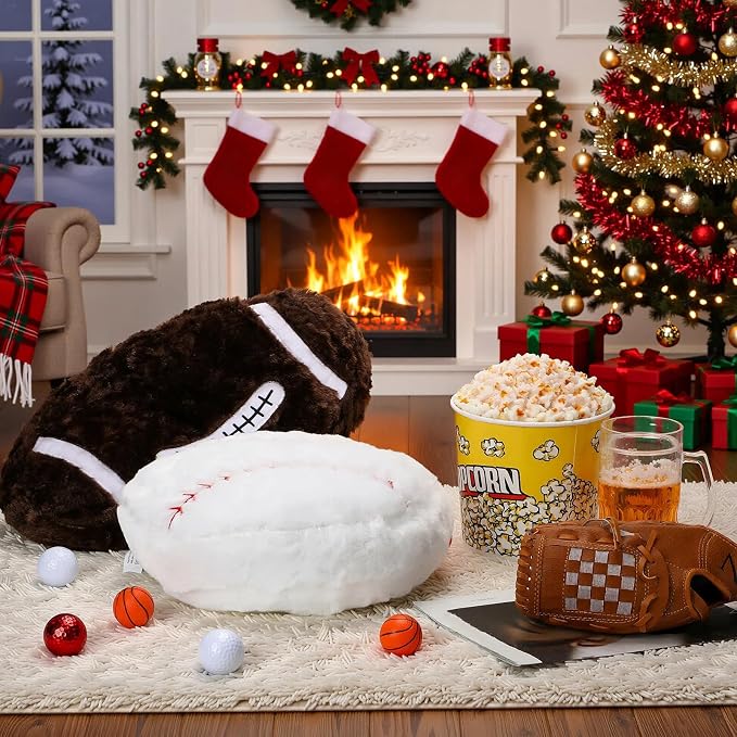 8 Pcs Sports Throw Pillows Bulk Fluffy Stuffed Football Soccer Baseball Volleyball Basketball Softball Pillows Plush Cushion for Room Decor Birthday Gifts