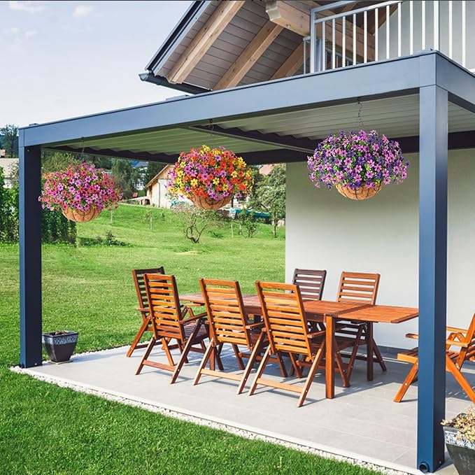 Artificial Flowers Fake Hanging Basket for Outdoor Spring Summer Decoration, 12 Bundles Faux Hanging Plants UV Resistant, Realistic Silk Flower for Outside Planters Porch Patio Balcony Yard Garden
