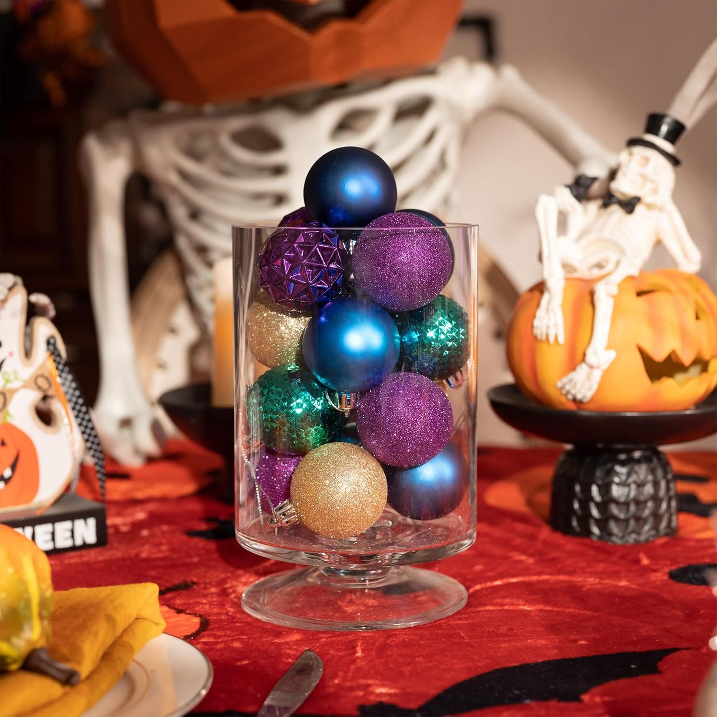 Valery Madelyn Christmas Tree Decorations Ornament Set for Fall Halloween, 50ct 2 Inches Peacock Purple Blue Shatterproof Christmas Ball Ornaments Hanging Xmas Holiday Party Decor