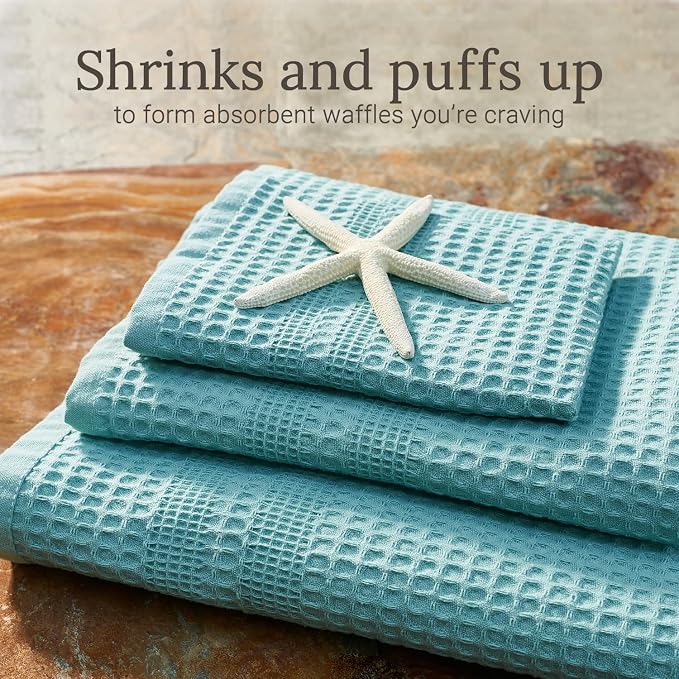 GILDEN TREE Waffle Hand Towels for Bathroom Quick Dry Towel Super Absorbent Thin 100% Cotton Lint Free, Hand Towels for Bathroom Set of 2, Classic Style (Seafoam)